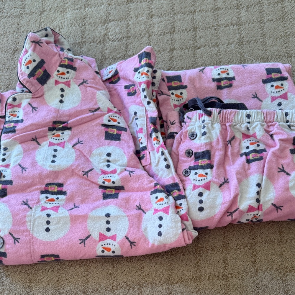 PJ Salvage Pink flannel snowman pajamas